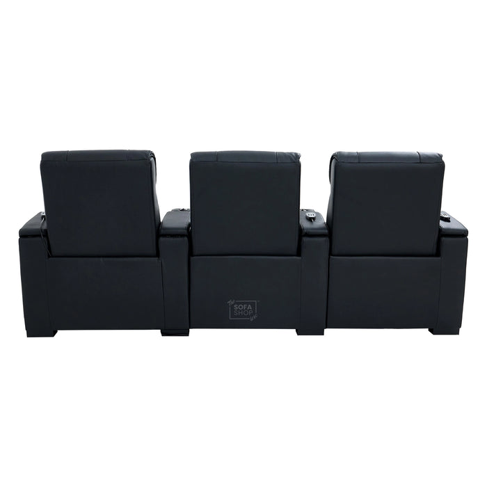 3 Seater Black Real Leather Power Recline Cinema Sofa | Hi-Tech Sofa With 8-Point Vibration Massage, Heated Lumbar & Cooler Cup Holders | Rimini | The Sofa Shop