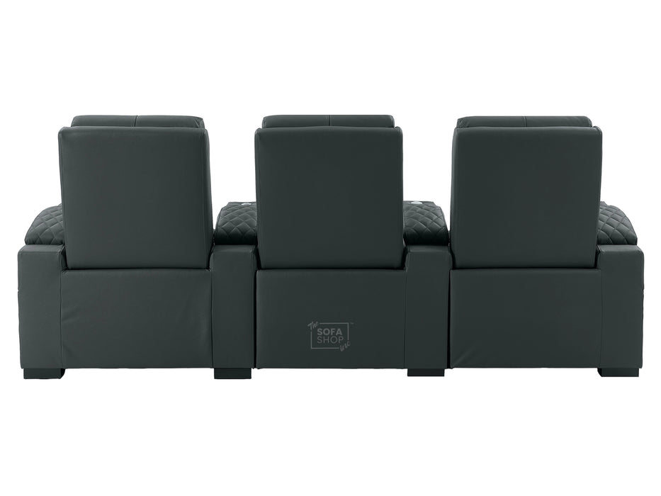Real Leather 3+2 Electric Recliner Sofa In Grey, 2 Piece Home Cinema Sofa Set With Power Lumbar Support + LED Cup Holders + USBc Charging | Assisi