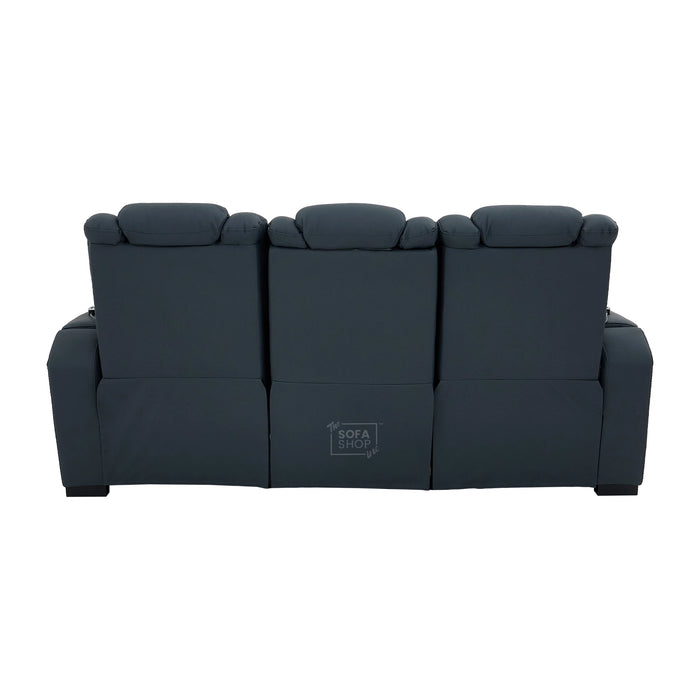 3 Seater Electric Recliner Cinema Sofa in Blue Genuine Leather with Massage, Drop-Down Table, Cup Holders, Power Recliner, USB Ports & Storage Box | Napoli