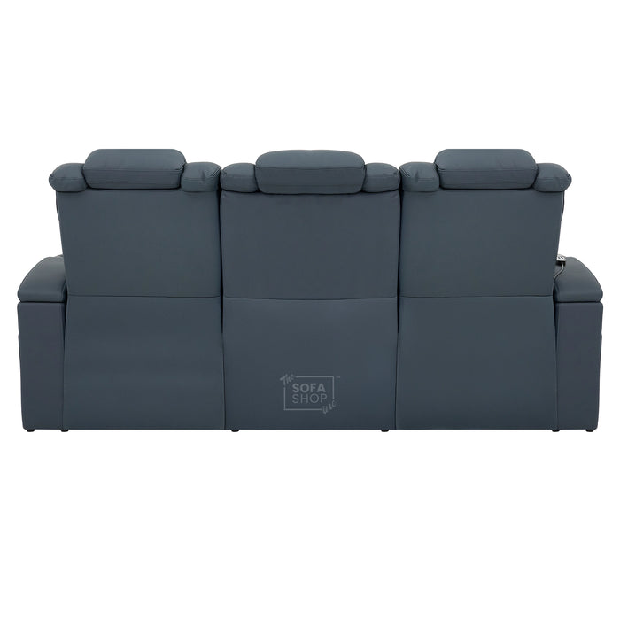 3 Seater Real Leather Recliner Sofa In Blue | Cinema Sofa with Massage, Heating, USB Ports, Drop-Down Table, LED Lights & Massage | Capri | The Sofa Shop