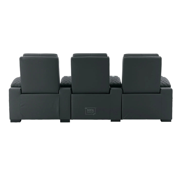 Real Leather 3+1 Home Theatre Sofa Suite In Grey | 2 Piece Reclining Cinema Sofa Package With Massage, Low Heated Lumbar, Power Lumbar, LED & Cooling Cup Holders | Assisi