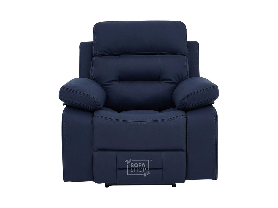 3+1 Electric Recliner Sofa Suite in Blue Resillience Fabric | Hi-Tech Cinema Set with Massage, Drop-Down Table, Power Headrest, Power Recliner, Storage Drawer, USB & Wireless Charging | Sicily