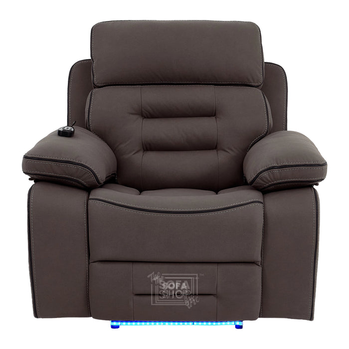 2+1 Dark Brown Fabric Electric Recliner Cinema Sofa Set | Hi-Tech Sofa Suite with Massage, Heating, Bluetooth Speakers, Fold-Down Table & Side Storage | Tuscany | The Sofa Shop