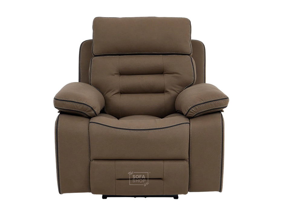 Electric Recliner Chair | 1 Seater Brown Fabric Home Cinema Sofa with Massage, Power Recline, USB Port & Adjustable Headrest | Tuscany | The Sofa Shop