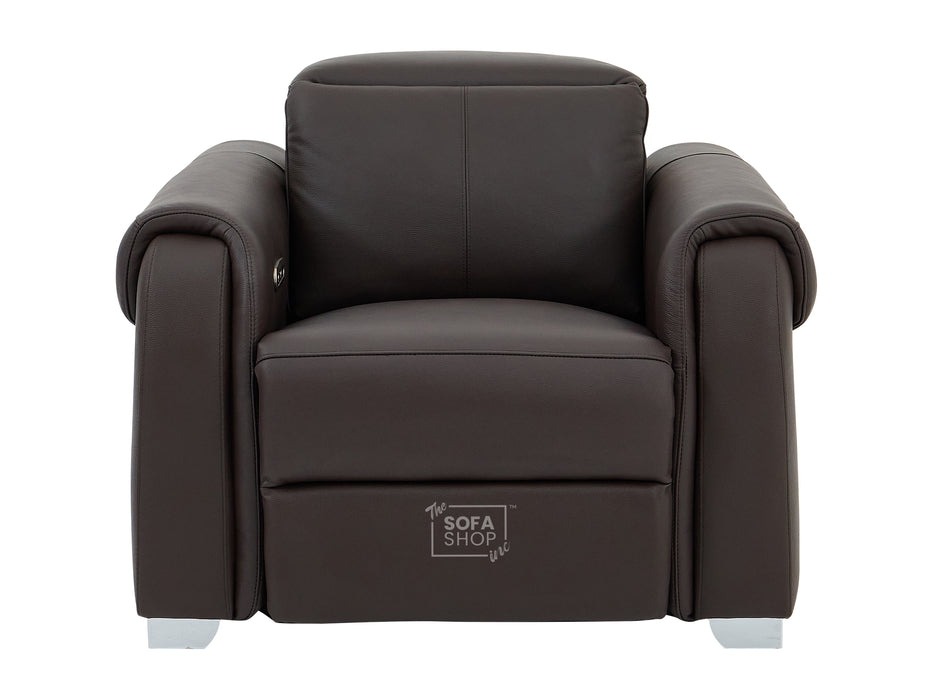 Real Leather Electric Recliner Chair In Brown | Hi-Tech Chair with Massage, Power Headrest + USB Charging Ports | Turin