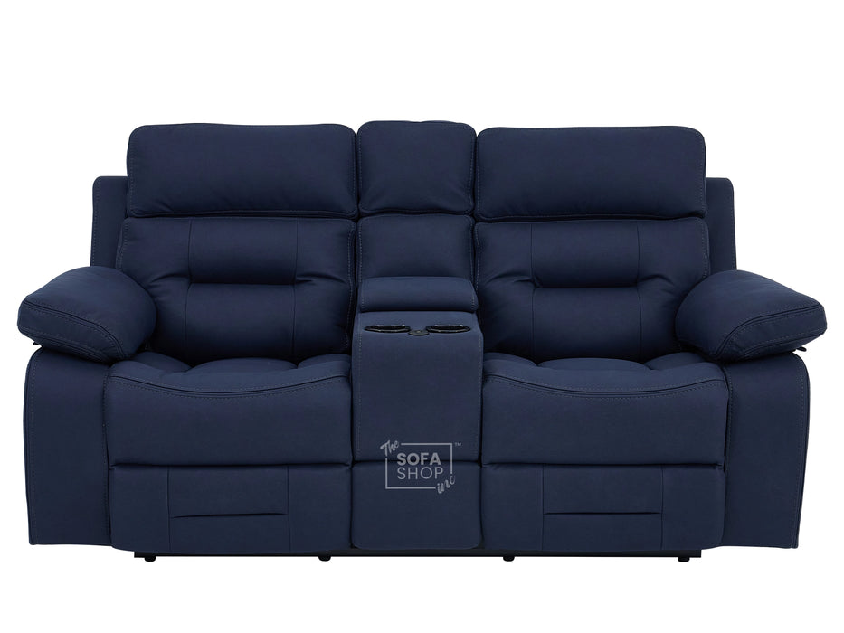 3+2 Electric Recliner Sofa Set in Blue Resillience Fabric | Hi-Tech Cinema Package with Massage, Drop-Down Table, Power Headrest, Power Recliner, Storage Drawer, USB & Wireless Charging | Sicily