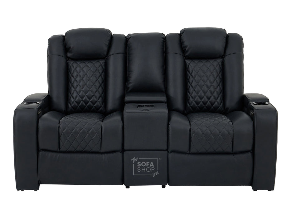 Black Real Leather 2 Seater Electric Recliner Cinema Sofa | Power Lumbar, Speakers, Console, Wireless Charging & Cooling Cup Holders | Milano | The Sofa Shop