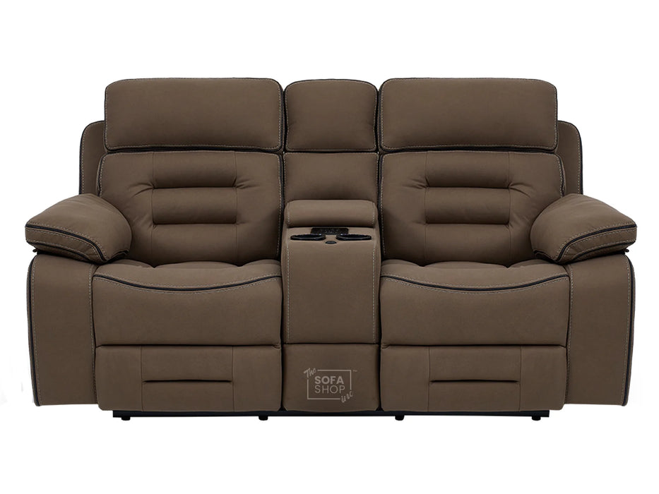 2+1 Electric Recliner Sofa Set | Cinema Sofa Package in Brown Resilience Fabric. 2 Piece Cinema Sofa | Hi-Tech Sofa Set With Massage, LED Cup Holders & USB Ports & Storage | Tuscany