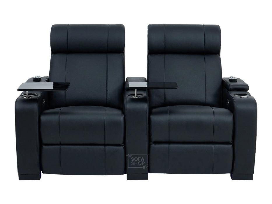2 Seater Real Leather Electric Recliner Cinema Sofa in Black | Hi-Tech Cinema Sofa With Massage, Heated Lumbar, Power Grommet, Console & Chilled Cupholders | Rimini | The Sofa Shop