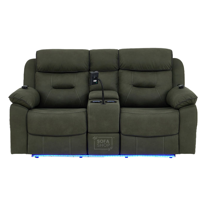 3+2 Piece Electric Home Cinema Sofa Set | Fabric Couch Suite In Green | Hi-Tech Sofa Set With Vibration Massage+ Heated Lumbar + Power Grommets +Bluetooth Speakers & Multi-Link | Florence | The Sofa Shop