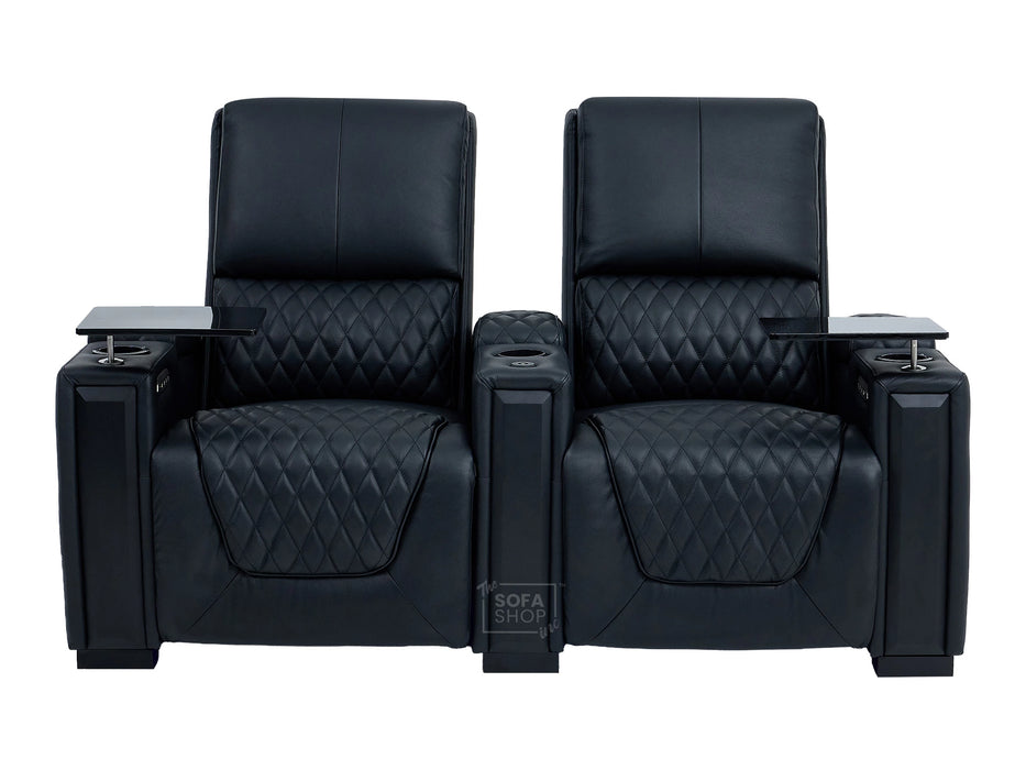 2 Seater Cinema Sofa in Black Real Leather | Luxury Theatre & Home Cinema Seating | Electric Recliner With Cooling Cup Holders + Lumbar Support | USB Charging + LED Lights | Assisi