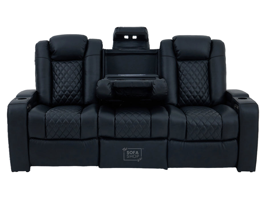 3 Seater Real Leather Electric Recliner Cinema Sofa in Black | Power Lumbar, Bluetooth Speaker, Fold-Down Table & Storage | Milano | The Sofa Shop