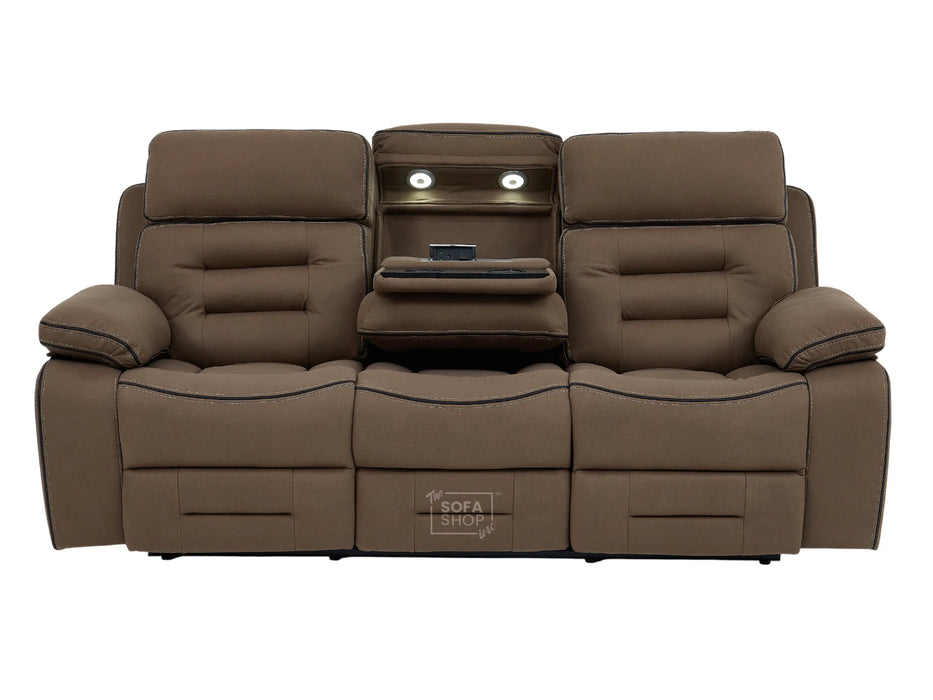 3+2+1 Piece Electric Home Cinema Sofa Set | Fabric Couch Suite Package In Brown | Hi-Tech Sofa Set with Cupholders + Console + Power + Massage + Speakers | Tuscany