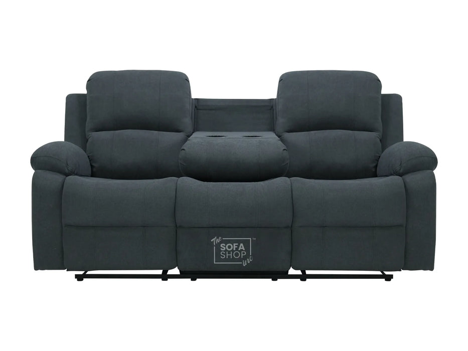 3 Seater Recliner Sofa in Dark Grey Fabric with Drop-Down Table & Cup Holders | Comfortable & Family-Friendly Sofa | Trento