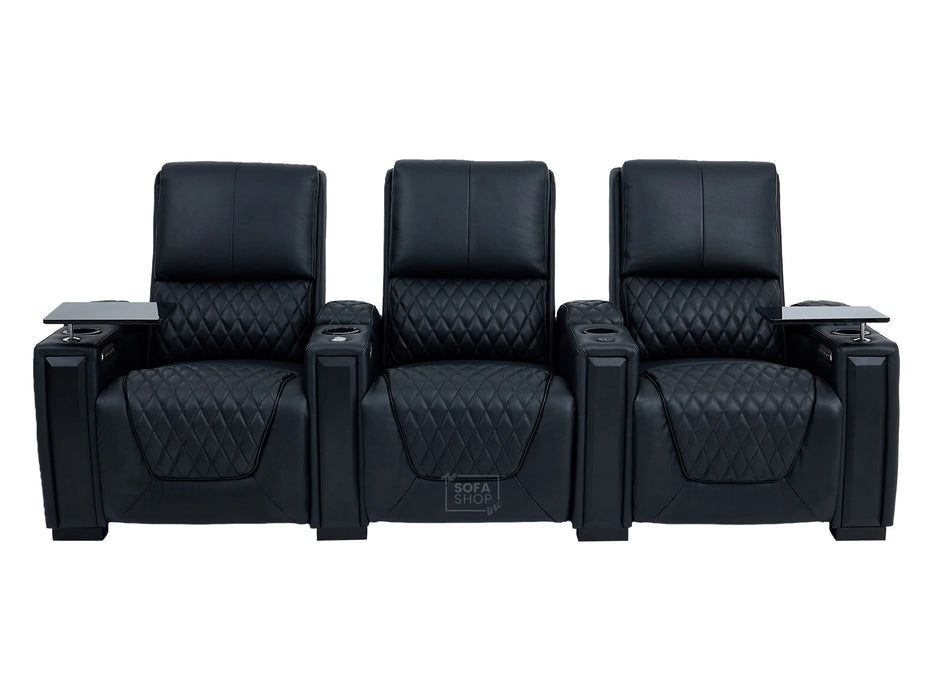3 Seater Cinema Sofa in Black Real Leather | Luxury Theatre & Home Cinema Seating | Electric Recliner With USB Charging + Cupholders & Power Headrests | LED Lighting & Hidden Storage | Assisi