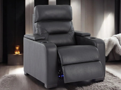 1 Seat Electric Recliner Chair Home Cinema Sofa | Genuine Leather Chair in Black with Power Recliner & Adjustable Headrest - Trapani - 27