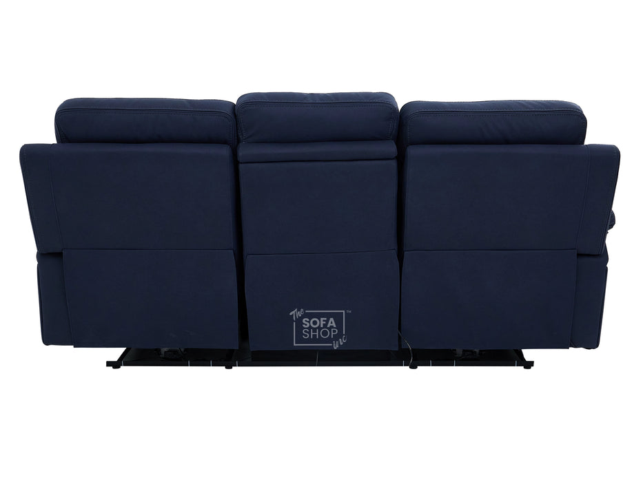 3+1 Electric Recliner Sofa Suite in Blue Resillience Fabric | Hi-Tech Cinema Set with Massage, Drop-Down Table, Power Headrest, Power Recliner, Storage Drawer, USB & Wireless Charging | Sicily