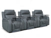 Row of 3 Electric Home Cinema Seats in Grey Leather Aire with Recliner, Massage Seats, Removable Table, USB, Lights, Chilled Cupholders - Venice Series One