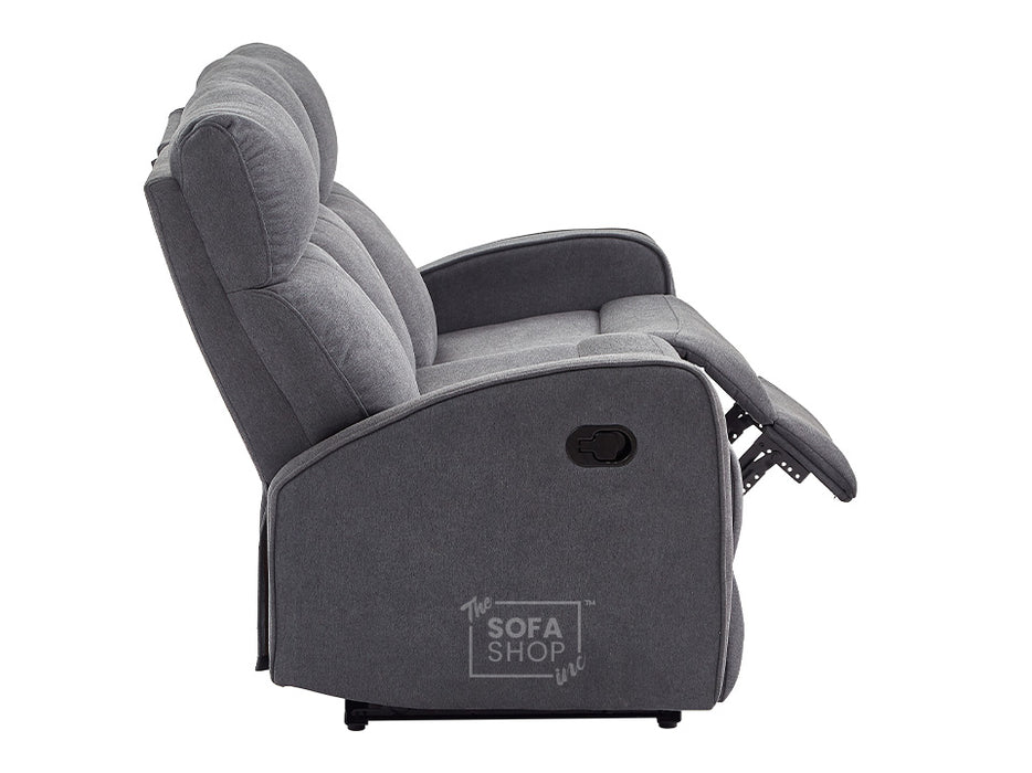 3+2 Recliner Sofa Set. 2 Piece Recliner Sofa Package Suite in Dark Grey Fabric with Drop-Down Table & Drink Holders - Parma - Sofa Sale