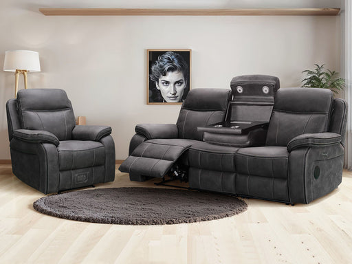 3+1 Piece Electric Home Cinema Theatre Sofa Set | Fabric Couch Suite Package In Grey + Cupholders + USB + Power + Speakers | Vinson | The Sofa Shop