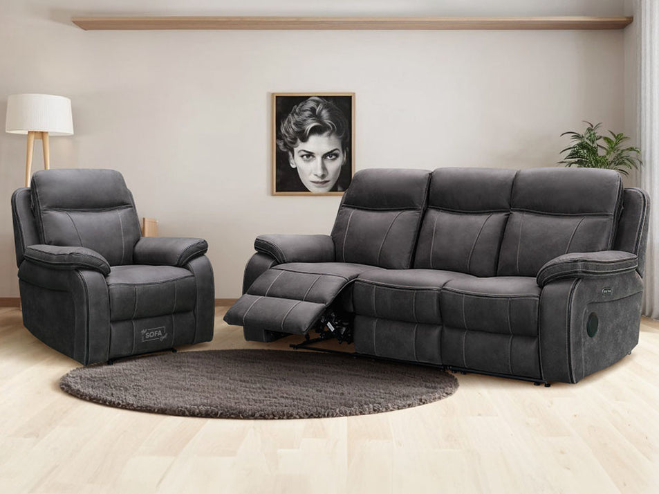 Vinson 3+1 Electric Recliner Sofa Set In Grey 