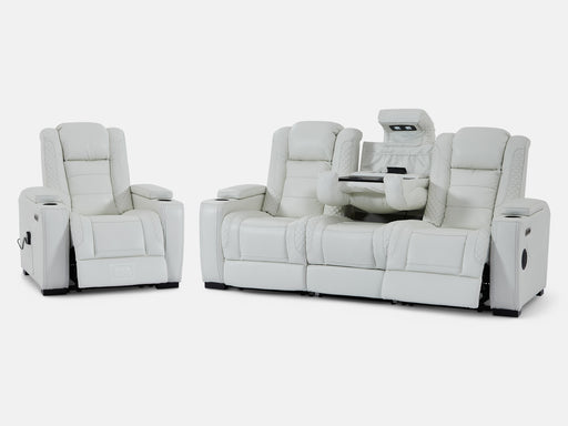 3+1 Real Leather Sofa Set. Two piece Sofa with Power Headrest, USB Ports, Electric Reclining, Massage Seat, Socket Set & Storage Drawer | White Leather | Napoli | The Sofa Shop