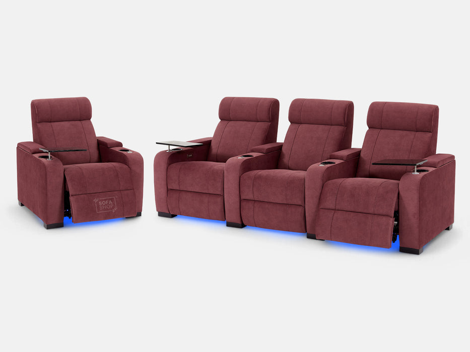 3+1 Seater Velvet Sofa with Electric Reclining, USB Ports, Cup Holders, Storage Box & LED Lights, Purple Velvet Chair | Rimini | The Sofa Shop