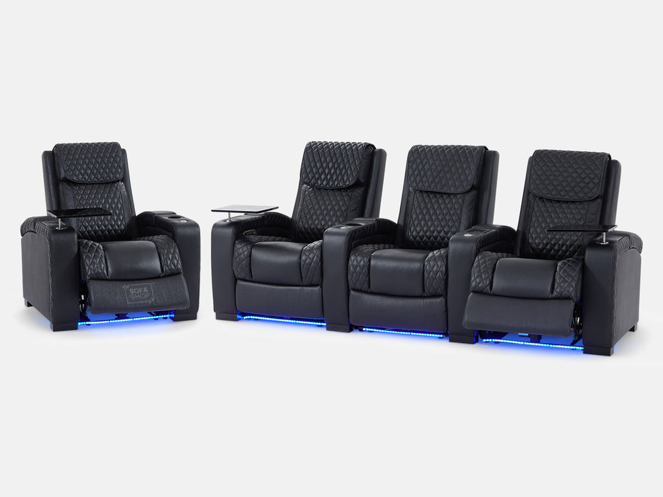 3+1 Piece Electric Home Cinema Theatre Sofa Set | Black Real Leather Couch Suite Package with Adjustable Headrests & Tables | Torino | The Sofa Shop