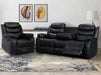 two piece recliner sofa suite of a 3 seater recliner sofa and chair in black leather 