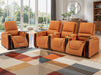 3+1 Seater Electric Recliner Sofa Set & Cinema Seats in Orange Real Leather With Tray Tables & Chilled Cupholders - Assisi