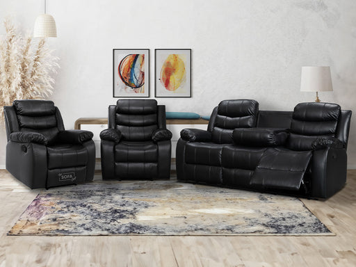 three piece Suite reclining sofas in black leather | The Sofa Shop
