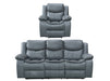 3+1 Electric Recliner Sofa Set inc. Chair in Grey Leather with Drop-Down Table & Cup Holders & Wireless Charger - 2 Piece Highgate Power Sofa Set