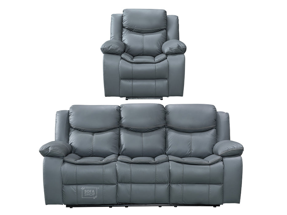 3+1 Electric Recliner Sofa Set inc. Chair in Grey Leather with Drop-Down Table & Cup Holders & Wireless Charger - 2 Piece Highgate Power Sofa Set