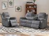 3+1 Recliner Sofa Set inc. Chair in Grey Leather with Drop-Down Table & Cup Holders - 2 Piece Trento Sofa Set