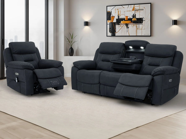 3+1 Piece Electric Home Cinema Sofa Set | Fabric Couch Suite Package In Charcoal Grey | Hi-Tech Sofa Set with Massage, Heating, Cup Holders & Wireless Charger  | Florence