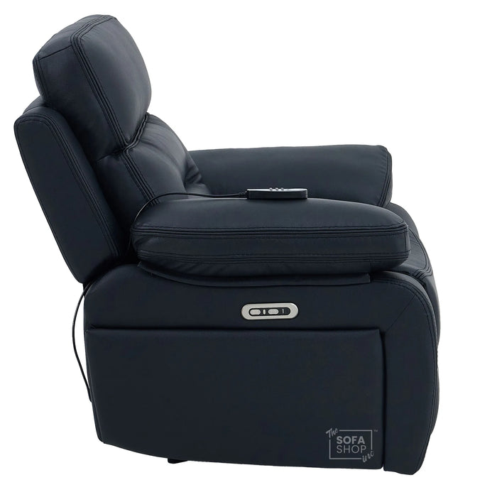 3+1 Electric Recliner Sofa Suite in Black Real Leather | Hi-Tech Cinema Set with Power Recline, Power Headrest, Drop-Down Table, Storage Drawer, USB & Wireless Charging | Sicily | The Sofa Shop