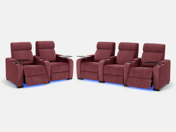 3+2 Seater Sofas with Electric Reclining, USB Ports, Cup Holders & Storage Box, LED Light, Purple Velvet Sofa  | Rimini | The Sofa Shop