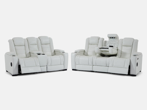 3+2 Seater Leather Sofa Packages with Power Headrest, USB Ports, Electric Reclining, Massage Seat, Bluetooth Speaker, Socket Set & Storage Drawer | White Real Leather Sofas | Napoli | The Sofa Shop