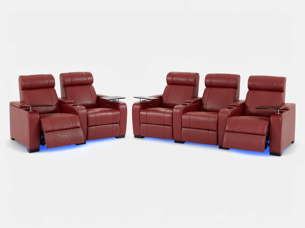 3+2 Electric Recliner Sofa Set | 2 Piece Smart Hi-Tech Sofa Package in Red Real Leather with USB, Cupholders & Storage | Rimini | Sofa Shop