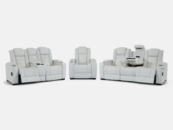 3+2+1 Seater Leather Sofa Packages with Power Headrest, USB Ports, Electric Reclining, Massage Seat, Bluetooth Speaker, Socket Set & Storage Drawer | White Real Leather Sofas | Napoli | The Sofa Shop