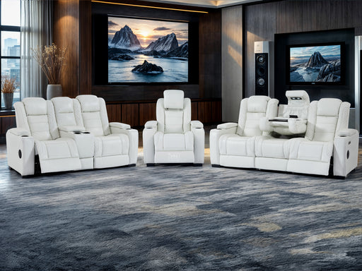 3+2+1 Seater Leather Sofa Packages with Power Headrest, USB Ports, Electric Reclining, Massage Seat, Bluetooth Speaker, Socket Set & Storage Drawer | White Genuine Leather Sofas | Napoli | The Sofa Shop