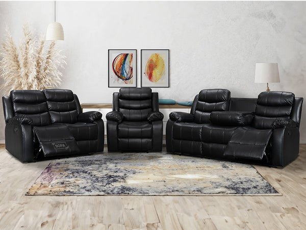 three piece suite black leather sofas | The Sofa Shop