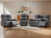 3 2 1 Recliner Sofa Set. 3 Piece Recliner Sofa Package Suite in Dark Grey Fabric with Drop-Down Table & Drinks Holder - Parma