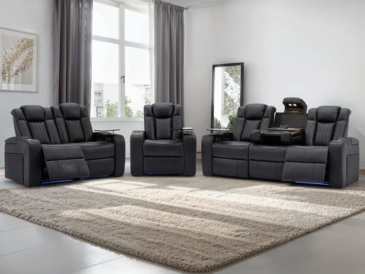 Electric Recliner Cinema Sofa Set 3 2 1 in Black Real Leather with Cup Holders, Storage Boxes, and USB Ports - Capri