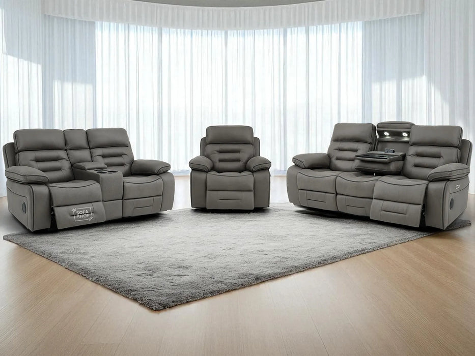 3+2+1 Piece Electric Home Cinema Sofa Set | Fabric Couch Suite Package In Graphite Grey | Hi-Tech Sofa Set with Cupholders + Console + Power + Massage + Speakers | Tuscany