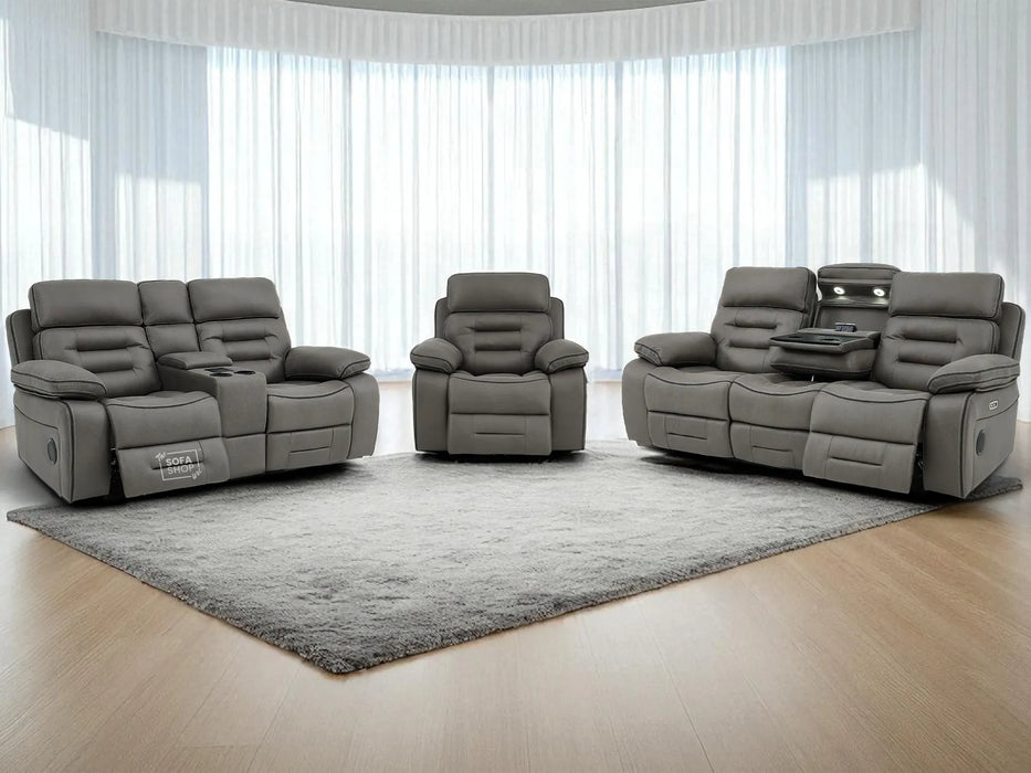3+2+1 Piece Electric Home Cinema Sofa Set | Fabric Couch Suite Package In Graphite Grey | Hi-Tech Sofa Set with Cupholders + Console + Power + Massage + Speakers | Tuscany