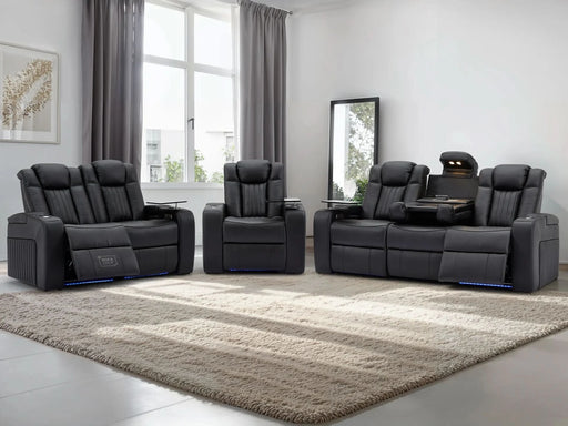 Real Leather 3+2+1 Power Reclining Sofa Set | 3-Piece Cinema Sofa Suite with Power Sockets, Cup Holders, Table & Massage | Capri