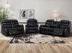 3 2 1 Recliner Sofa Set. 3 Piece Recliner Sofa Package Suite in Black Leather with Drop-Down Table & Drink Holders- Sortino