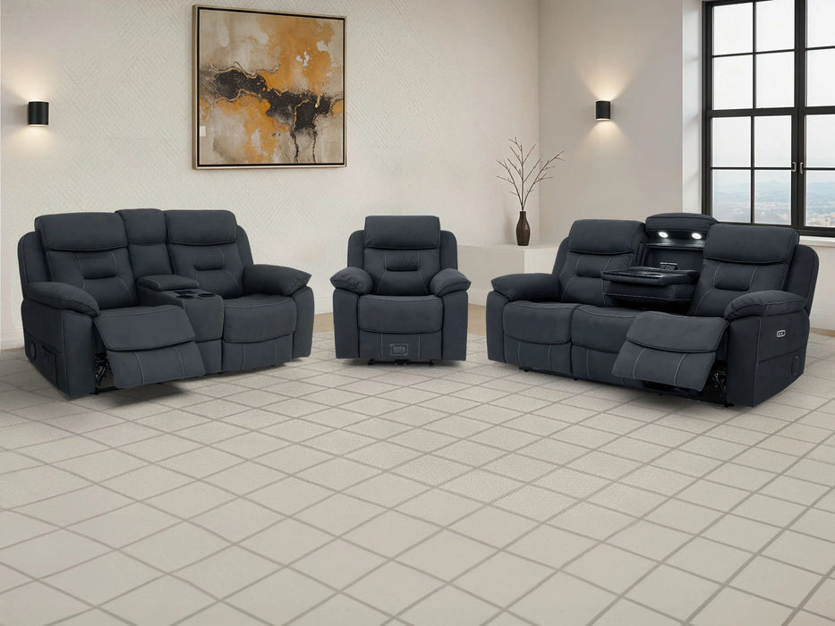 3+2+1 Piece Electric Home Cinema Sofa Set | Fabric Couch Suite Package In Charcoal Grey | Hi-Tech Sofa Set with Power Sockets + Massage + Heating + Speakers | Florence