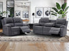 3 2 Recliner Sofa Set. 2 Piece Recliner Sofa Package Suite in Dark Grey Fabric with Drop-Down Table & Drink Holders- Trento